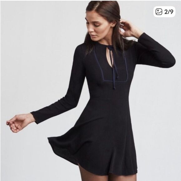 Vintage Free People Long Sleeve Keyhole Mini Dress Witchy Whimsigoth Black XS - Picture 8 of 12